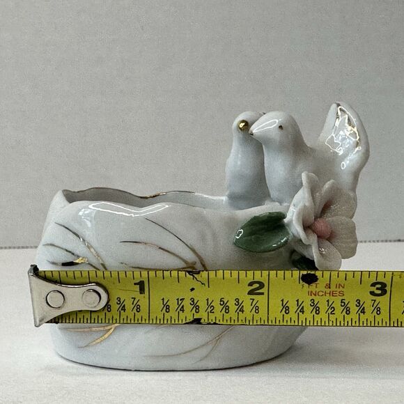 Vintage Doves Flower Planter Trinket Ring Box White w/Gold Trim Pink Floral RARE - Picture 4 of 13